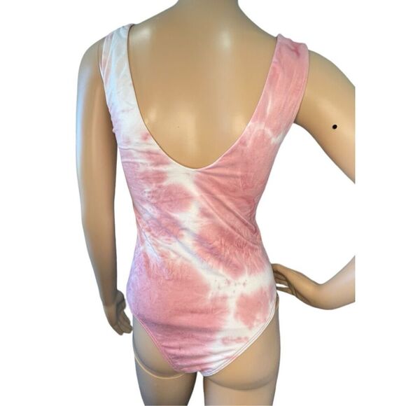 Fore Pink and White Tie Dye Tank Style Stretchy Body Suit - Picture 3 of 5